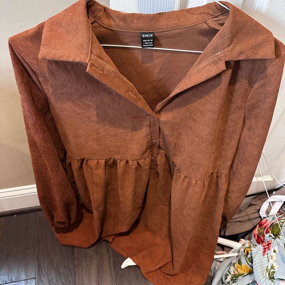 SHEIN Brown Peplum Mini Dress with Notched Collar